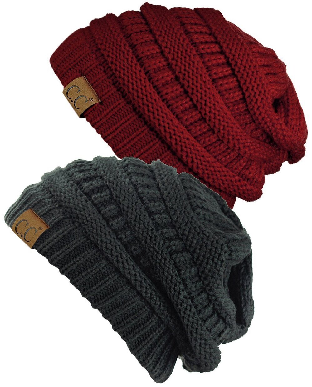 5158 Trendy Warm Chunky Soft Stretch Cable Knit Beanie Skully, 2 Pack